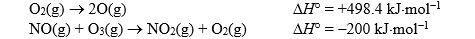 Given the following standard reaction enthalpies:   And the standard enthalpy of formation of ozone,+142.7 kJ<font face= symbol ></font>mol<font face= symbol ><sup></sup></font><sup>1</sup>,calculate the standard reaction enthalpy for the reaction NO(g) + O(g) <font face= symbol ></font> NO<sub>2</sub>(g)  A) (<font face= symbol ></font>306 kJ<font face= symbol ></font>mol<font face= symbol ><sup></sup></font><sup>1 </sup>)  B) +355 kJ<font face= symbol ></font>mol<font face= symbol ><sup></sup></font><sup>1 </sup> C) +592 kJ<font face= symbol ></font>mol<font face= symbol ><sup></sup></font><sup>1 </sup> D) +555 kJ<font face= symbol ></font>mol<font face= symbol ><sup></sup></font><sup>1 </sup> E) +192 kJ<font face= symbol ></font>mol<font face= symbol ><sup></sup></font><sup>1 </sup>