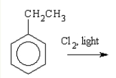 What major product(s) is (are) predicted from the following reaction?   A) 1-chloro-1-phenylethane B) meta-chloroethylbenzene C) ortho- and para-chloroethylbenzene D) ortho-chloroethylbenzene E) para-chloroethylbenzene