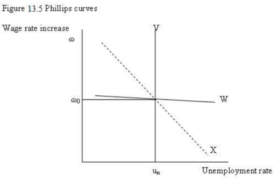   -Refer to figure 13.5. In terms of the illustration, if the rate of increase in wages was not much affected by output gaps and unemployment rates the Phillips curve would be: A)  X. B)  V. C)  W. D)  none of the curves shown.