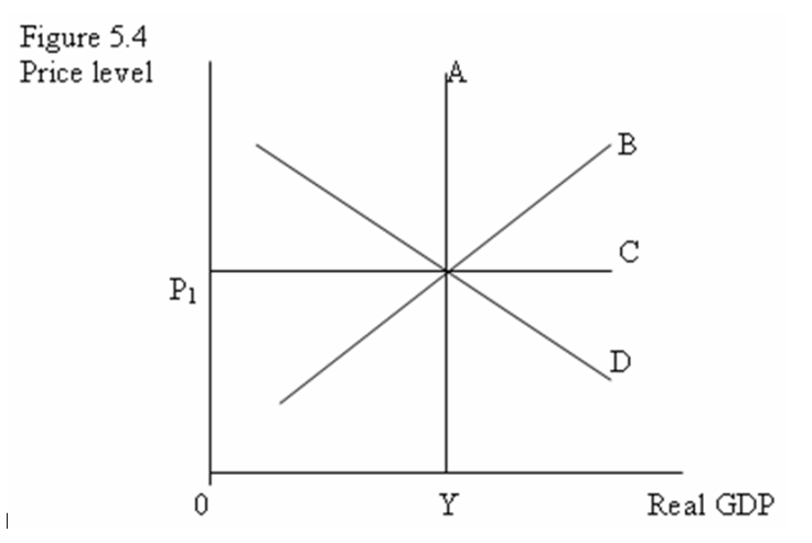   -Refer to Figure 5.4. The: A)  short-run aggregate supply curve is A. B)  short-run aggregate supply curve is B. C)  potential output curve is B. D)  potential output curve is D