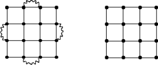 Find an Euler circuit on the graph on the left and use it to find a circuit on the graph on the right that reuses four edges.  