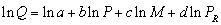 If demand is estimated using the empirical specification   , then an equivalent expression for demand is A)       B)       C)       D)       E)  none of the above