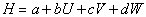 4-5F Seventy-five data point on H, U, V, and W are employed to estimate the parameters in the linear relation . The computer output from the regression analysis is shown below: -The estimated sample regression line is _________________________________.