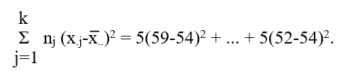 <strong>Use the following situation to answer the next seven questions. A researcher is interested in studying the effect of geographic location of grocery stores on the prices they charge for various food items. A typical market basket is selected and the researcher obtains data on the total basket price from 15 randomly selected stores as shown below. Note that 5 of the stores were inner city stores, 5 suburban stores and 5 campus stores. -The total sum-of-squares in the above problem is calculated as</strong> A) B) C) D) E) none of the above