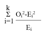 Which formula is used to estimate the chi-square goodness-of-fit measure, where <sub>i</sub> is the observed number of cases falling in the i<sup>th</sup> category, E<sub>i</sub> is the expected number of cases falling in the i<sup>th</sup> category; and k is the number of degrees of freedom. A)    B)    C)    D)    E)   