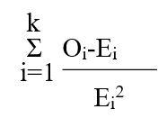 Which formula is used to estimate the chi-square goodness-of-fit measure, where <sub>i</sub> is the observed number of cases falling in the i<sup>th</sup> category, E<sub>i</sub> is the expected number of cases falling in the i<sup>th</sup> category; and k is the number of degrees of freedom. A)    B)    C)    D)    E)   