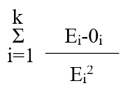 Which formula is used to estimate the chi-square goodness-of-fit measure, where <sub>i</sub> is the observed number of cases falling in the i<sup>th</sup> category, E<sub>i</sub> is the expected number of cases falling in the i<sup>th</sup> category; and k is the number of degrees of freedom. A)    B)    C)    D)    E)   
