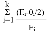 Which formula is used to estimate the chi-square goodness-of-fit measure, where <sub>i</sub> is the observed number of cases falling in the i<sup>th</sup> category, E<sub>i</sub> is the expected number of cases falling in the i<sup>th</sup> category; and k is the number of degrees of freedom. A)    B)    C)    D)    E)   