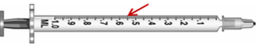 Calculate the amount to administer and choose the correctly marked syringe: syringe _______________. Ordered: Epinephrine 0.3 mg subcut stat On hand: Vial of epinephrine 1:2,000 solution for injection A)    B)   
