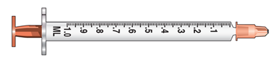 The amount to administer is 0.23 mL. Select the correct syringe: _______________. A)     B)     C)   