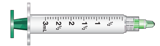 The amount to administer is 0.23 mL. Select the correct syringe: _______________. A)     B)     C)   