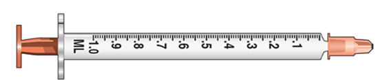The amount to administer is 0.85 mL. Select the correct syringe: _______________. A)     B)     C)   