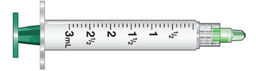 The amount to deliver is 1 mL. Select the correct syringe: _______________. A)     B)     C)   