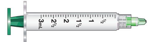 The amount to deliver is 1.2 mL. Select the correct syringe: _______________. A)    B)     C)   