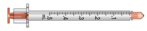The amount to deliver is 1.2 mL. Select the correct syringe: _______________. A)    B)     C)   