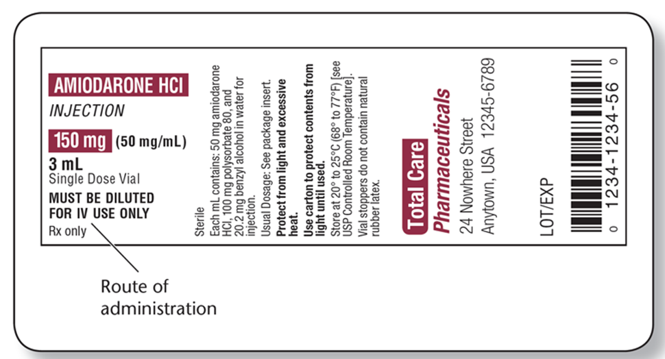 Based on this label, Amiodarone HClA   A)  must be diluted. B)  can be used for more than one patient. C)  contains a preservative. D)  can be given IM.