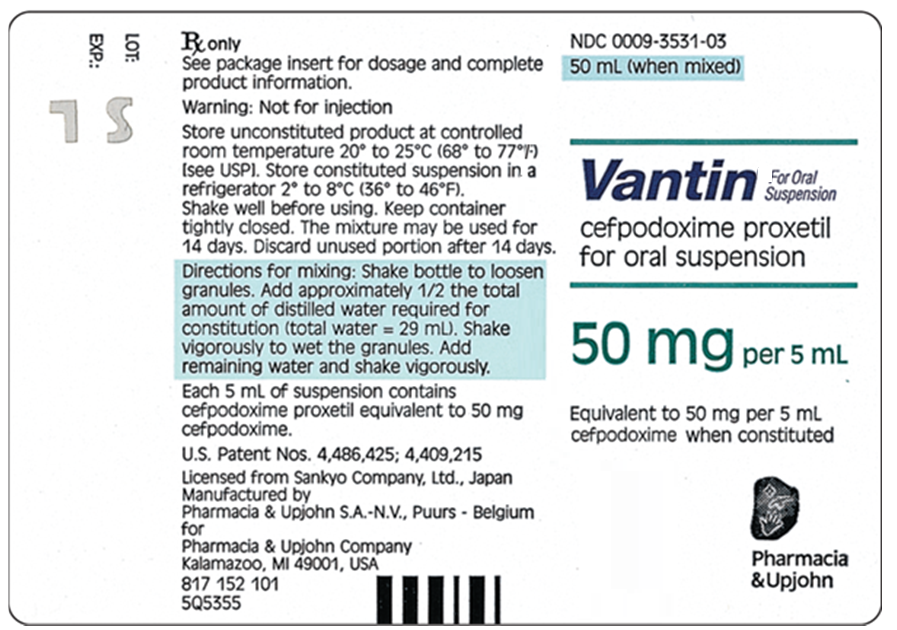 This vial of Vantin was reconstituted on July 24. When should it be discarded?   A)  August 8 B)  On the manufacturer's listed expiration date C)  July 31 D)  August 20
