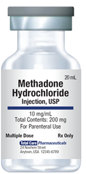 What is the total amount of medication in this container of methadone hydrochloride?   A)  10 mg B)  10 mL C)  20 mL D)  200 mg