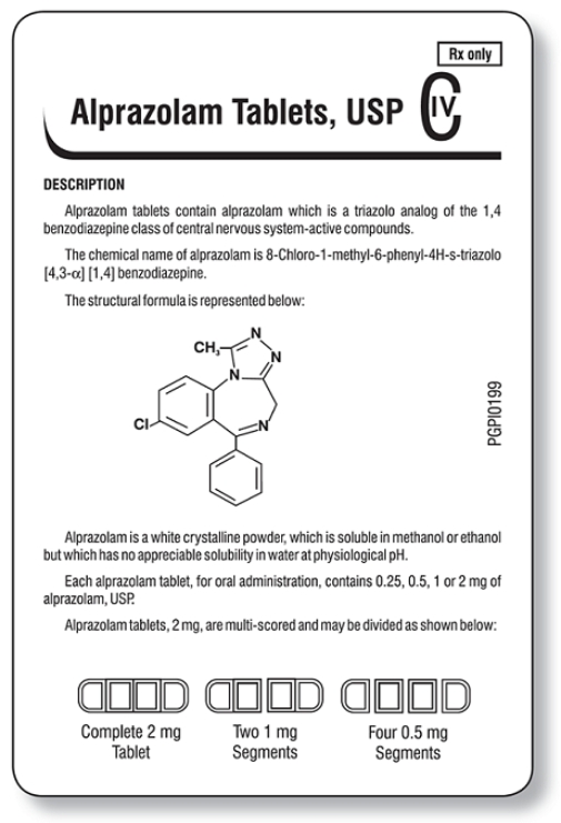A patient being hospitalized for an unrelated illness is showing signs of mild, but increasing, anxiety. The physician has prescribed Alprazolam 0.5 mg tid. Alprazolam 2 mg tablets are available, and the package insert is shown here. The hospital pharmacy delivers meds to the floor once per day, in the early morning. According to the package insert, how many Alprazolam tablets will be needed for this patient today if the first dose is given at 0800?   A)  One quarter of a tablet B)  Three-quarters of a tablet C)  One whole tablet D)  One and one-quarter tablets