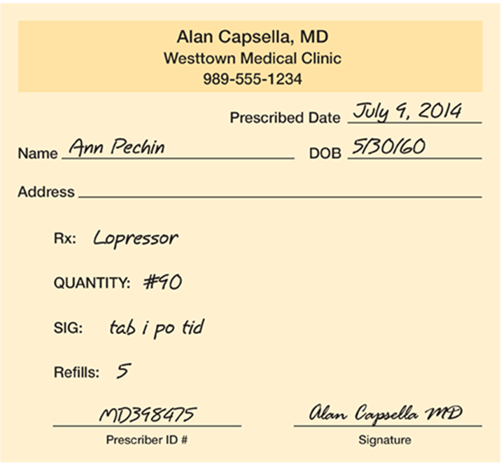 What is the name of the medication indicated on this prescription?   A)  Pechin B)  Lopressor C)  Tab i D)  MD398475
