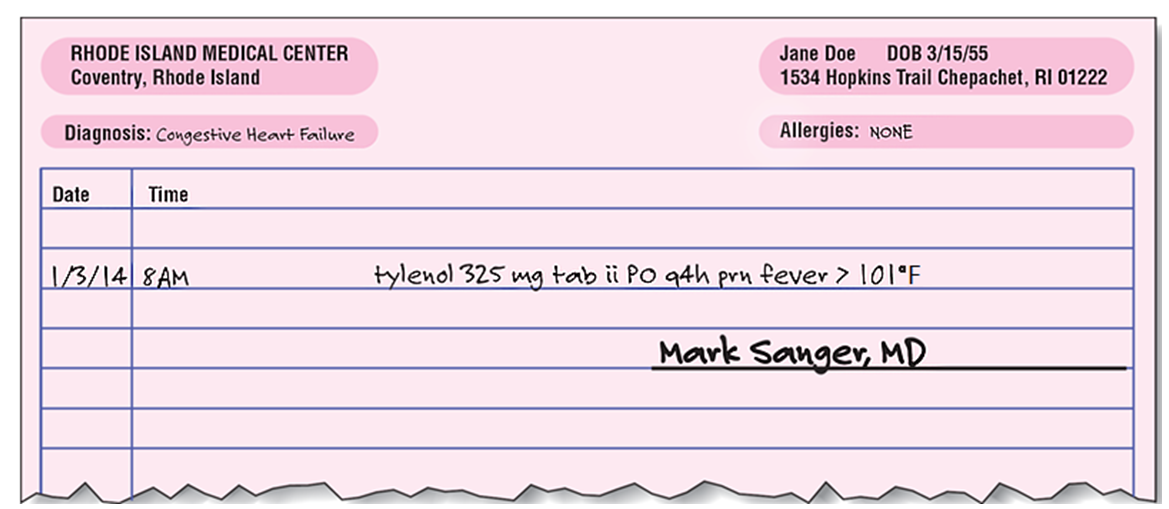 At 1600, the patient requests another dose of Tylenol because she feels  miserable.  Her temperature is currently 100.4°F. What should you do?   A)  Administer one 325 mg Tylenol tablet. B)  Administer two 325 mg tablets of Tylenol. C)  Contact the authorized prescriber and ask if the medication can be given. D)  Tell the patient she cannot have the Tylenol because she no longer has a fever.