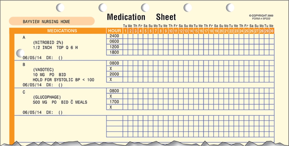 According to this MAR, Vasotec is to be applied at _______________ and 2000.   
