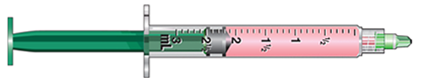 What is the dosage in this syringe?   A)  2 mL B)  2.5 mL C)  2.2 mL D)  2.7 mL