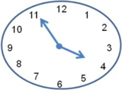 The indicated time is   A)  11:20 a.m. B)  1555. C)  11:20 p.m. D)  0350.
