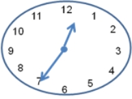 Which of the following is the time indicated on the clock?   A)  7:00 a.m. B)  0700 C)  12:40 p.m. D)  0035