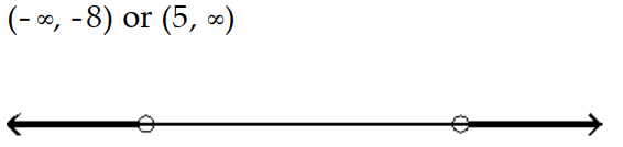  Solve the inequality and graph the solution. - (x-8) (x+5) >0    A)    B)     C)     D)    