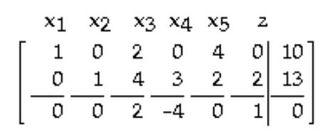 Find the pivot in the tableau. -   A)  4 in row 1 , column 5 B)  2 in row 2 , column 5 C)  4 in row 2 , column 3 D)  2 in row 1 , column 3