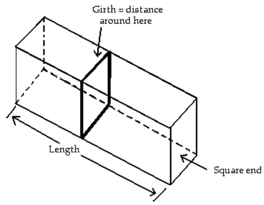  A private shipping company will accept a box for domestic shipment only if the sum of its length and girth (distance around)  does not exceed  114 \mathrm{in} . What dimensions will give a box with a square end the largest possible volume?    A)  19 in.  x 19  in.  x 38  in. B)  19 in.  x 38  in.  x 38  in. C)  19 in. x 19 in. x 95 in. D)  38 in.  x 38  in.  x 38  in. 
