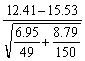 Use the following information for questions: In the survey of a random sample of students at a university, two questions were  How many hours per week do you usually study?  and  Have you smoked marijuana in the past six months?  An analysis of the results produced the following Minitab output:   -Which of the following is the appropriate unpooled test statistic for determining if there is a difference in average study hours per week for the two groups? A)  t =   B)  t =   C)  t =   D)  t =  