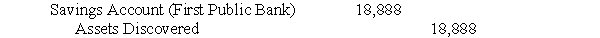 <strong>The following journal entry (explanation omitted) appeared in the general journal of the executor of an estate:   An appropriate explanation for the journal entry is:</strong> A) To record exchange of discovered assets for a savings account B) To correct erroneous journal entry for discovered assets C) To record asset owned on date of decedent's death D) None of the foregoing <div style=padding-top: 35px> 