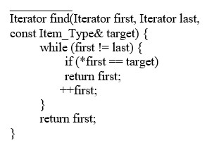 Provide the code that completes the definition of the STL template find function below.