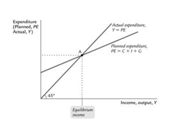 Use the following to answer question :   -The above figure is a basic representation of the Keynesian cross. Just by looking at the graph, deduce the fundamental prerequisite condition for the Keynesian-cross model to hold true.