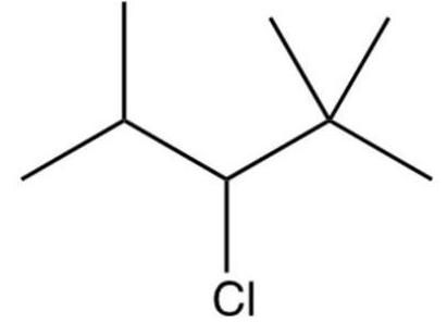  Identify the condensed formula of the following structure:   A)   \left(\mathrm{CH}_{3}\right) _{2} \mathrm{CHCHClCH}\left(\mathrm{CH}_{3}\right) _{2}  B)   \mathrm{CH}_{3} \mathrm{CH}\left(\mathrm{CH}_{3}\right)  \mathrm{CHClCH}\left(\mathrm{CH}_{3}\right) _{2}  C)   \left(\mathrm{CH}_{3}\right) _{2} \mathrm{CHCHClC}\left(\mathrm{CH}_{3}\right) _{3}  D)   \left(\mathrm{CH}_{3}\right) _{3} \mathrm{CCHClCH}\left(\mathrm{CH}_{3}\right) _{3}