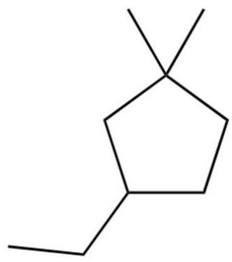 What is the IUPAC name of the following?   A)  1-ethyl-4.4-dimethylcyclopentane B)  1-ethyl-3, 3-dimethylcyclopentane C)  3-ethyl-1, 1-dimethylcyclopentane D)  4-ethyl-1, 1-dimethylcyclopentane