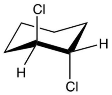 Identify the spatial relationship of the two chlorine atoms.   A)  gauche B)  anti C)  eclipsed D)  twist