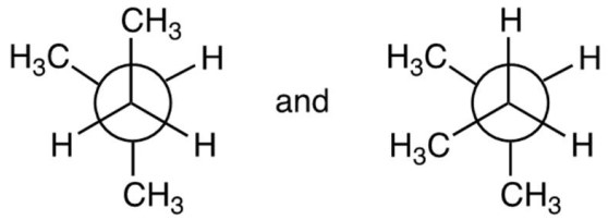 Identify the relationship between the following two Newman projections.   A)  identical B)  stereoisomers C)  different conformations of the same compound D)  constitutional isomers