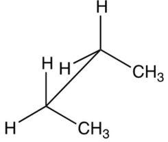 The sawhorse drawing of butane below is the   A)  least stable staggered conformation. B)  most stable staggered conformation. C)  least stable eclipsed conformation. D)  most stable eclipsed conformation.