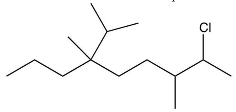 What is the IUPAC name of the compound below?   A)  8-chloro-4-isopropyl-4,7-dimethylnonane B)  2-chloro-6-isopropyl-3,6-dimethylnonane C)  2-chloro-3,6,7-trimethyl-6-propyloctane D)  6-sec-butyl-2-chloro-3,6-dimethyloctane