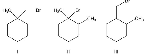 Which of the following cannot undergo an E2 reaction?   A)  only I B)  only II C)  only III D)  I and III