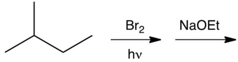 What is the major product of the reaction sequence shown below?   A)  2-methyl-1-butene B)  2-methyl-2-butene C)  3-methyl-1-butene D)  2-methylbutane