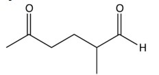  A compound,  \mathrm{C}_{7} \mathrm{H}_{13} \mathrm{Cl} , is reacted with sodium ethoxide and gives a single elimination product,  \mathrm{C}_{7} \mathrm{H}_{12} . Treatment with ozone followed by zinc and water gives the compound below. Identify the original compound.   A)  2-chloro-1,1-dimethylcyclopentane B)  1-chloro-1,2-dimethylcyclopentane C)  4-chloro-1,2-dimethylcyclopentane D)  2-chloro-1,3-dimethylcyclopentane 