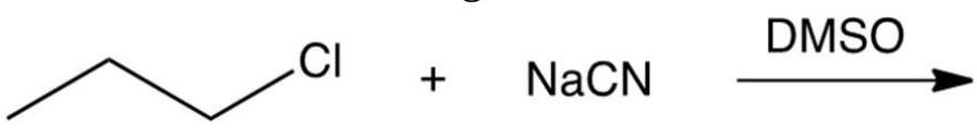  The rate law for the following reaction is   A)  rate  =\mathrm{k}\left[\mathrm{CH}_{3} \mathrm{CH}_{2} \mathrm{CH}_{2} \mathrm{Cl}\right] . B)  rate  =\mathrm{k}\left[\mathrm{CH}_{3} \mathrm{CH}_{2} \mathrm{CH}_{2} \mathrm{Cl}\right][\mathrm{NaCN}] . C)  rate  =\mathrm{k}\left[\mathrm{CH}_{3} \mathrm{CH}_{2} \mathrm{CH}_{2} \mathrm{Cl}\right][\mathrm{NaCN}]^{2} . D)  rate  =\mathrm{k}[\mathrm{NaCN}] . 