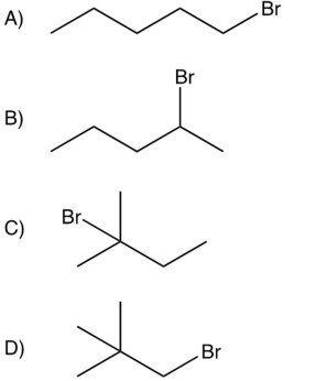  Which of the following reacts fastest with methanol by the  \mathrm{S}_{\mathrm{N}} 1  mechanism?   A)     B)     C)     D)      
