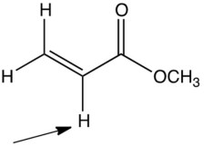  Which of the following describes the spin-spin splitting of the indicated  \mathrm{H}  in the  { }^{1} \mathrm{H}  NMR of the compound shown below?   A)  singlet B)  doublet of doublets C)  triplet D)  doublet of triplets 