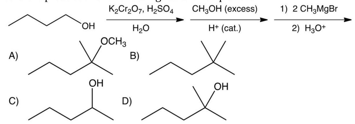 <strong>What is the product of the following reaction sequence? </strong> A) A B) B C) C D) D