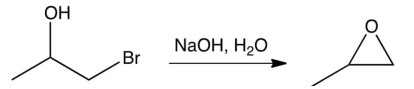  The reaction shown below can be described as an:   A)  acid-base reaction followed by an intramolecular Williamson ether synthesis. B)  acid-base reaction followed by an intramolecular  S_{N} 1  reaction. C)  E2 reaction followed by an addition reaction to a double bond. D)   \mathrm{S}_{\mathrm{N}} 2  reaction followed by an intramolecular Williamson ether synthesis. 